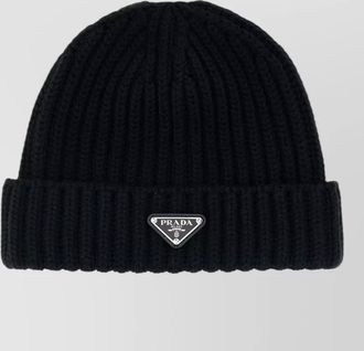 Prada wool beanie hat folded brim ribbed design