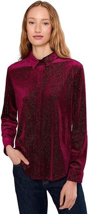 Vince Camuto Sequin Button Front Shirt Womens Clothing Wine : XL, Spandex/Polyester