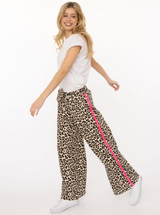 Zwillingsherz Sweathose ZWILLINGSHERZ Leo, Damen, Gr. L/XL, N-Gr, beige, Sweatware, Obermaterial: 50% Baumwolle, 50% Polyester, Hosen Sweathose, Leo Muster, pinker 