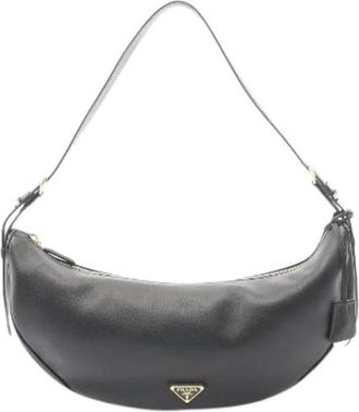 Prada Pre-owned Demi Lune Large Leather Shoulder Bag - Dames - Vintage Schoudertas - Zwart - ONE Size - Leer - Vintage