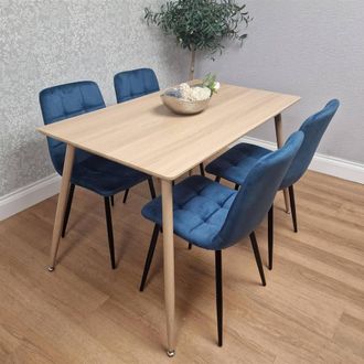 Kosy Koala Oak Effect Dining Table Set with 4 velvet Chairs Dining Furniture in Beige