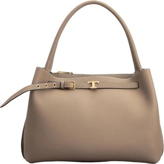 Tod's Small T Timeless Handtas - Dames - Handtassen - Beige - ONE Size - Leer - Tassen