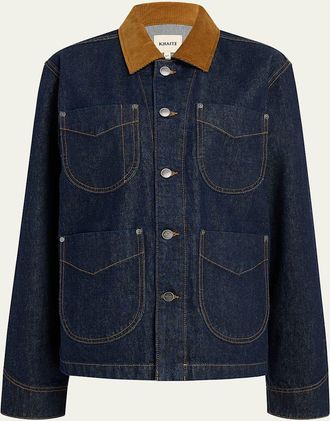 Khaite Wyatt Corduroy-Collar Denim Jacket