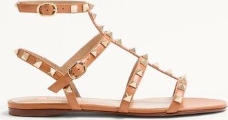 Valentino Garavani Sandalo Basso Rockstud In Vitello Con Cinturini Donna MANDORLA 35.5