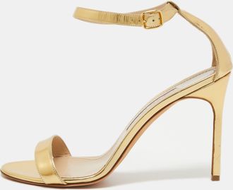 Manolo Blahnik Gold Leather Ankle Strap Sandals