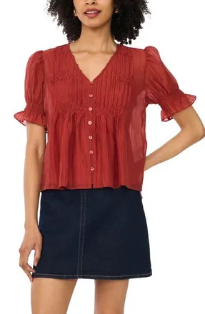 Vince Camuto Pintuck Chiffon Top in Rust 242 at Nordstrom, Size X-Small