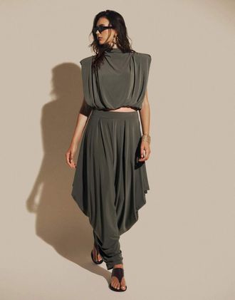 Asos Pantaloni drappeggiati voluminosi kaki in coordinato-Verde