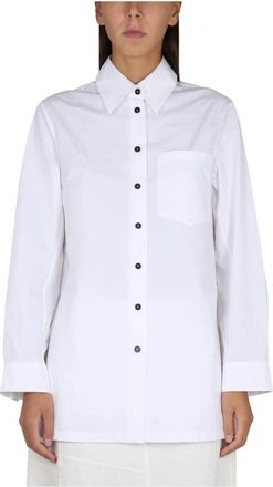 Jil Sander Cotton Poplin Long Sleeve Shirt - Dames - Overhemden - Wit - S - Katoen - Overhemden