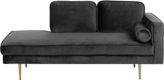 Beliani Beliani - Chaise Longue Tapizado En Terciopelo Negro Versi&oacute;n Derecha Patas De Metal Dise&ntilde;o Moderno Miramas