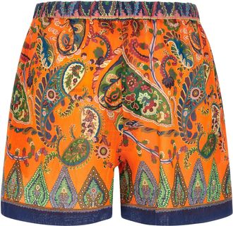 Etro Floral Paisley Ramie Shorts - Orange