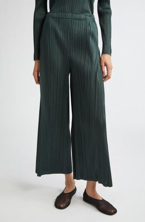 Pleats Please Issey Miyake Monthly Colors December Pleated Crop Wide Leg Pants in Forest Green at Nordstrom, Size 3
