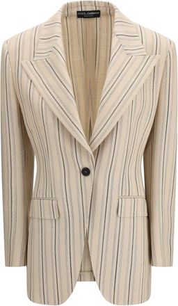 Dolce & Gabbana Beige Stripes Notched Lapel Blazer