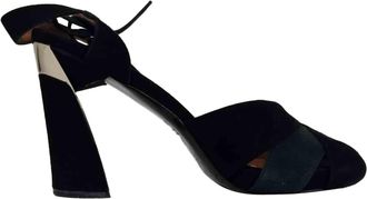 Marni Ribbon Strap Peep-Toe Pumps in Black Suede