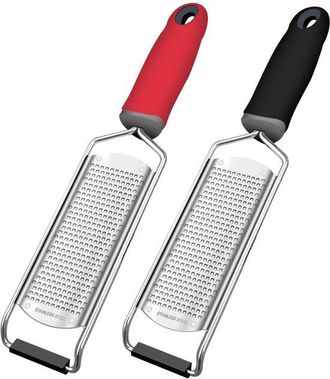 OEM Ralladores De Cocina, Juego De 2, Rallador Premium, Rallador De Queso De Acero Inoxidable, Rallador Manual, Grueso Y Fino, Negro/rojo