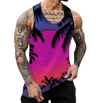 Generic Men Funky Summer Hawaiian Vest - Pattern Printed Beach Vest with Tropical Ocean Scenery Surfing Sleeveless T Shirt Skin-Friendly Muscle Tank Top Slim 