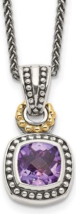Diamond2Deal Sterling Silver with 14K Accent Cushion Bezel Amethyst Pendant Necklace