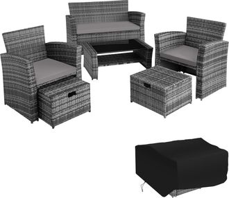 TecTake Conjunto de rat&aacute;n m&oacute;dena con funda protectora incluida 4 plazas gris