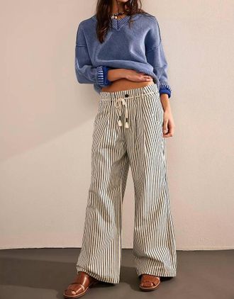 We The Free Dakota Cinched Railroad Pull-On Jeans In Endless Coastal Stripe