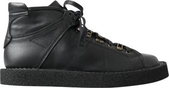 Dolce & Gabbana Zwarte leren instap enkellaarzen - Heren - Veterlaarzen - Zwart - 40 EU - Leer - Schoenen