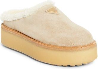 Prada Evolve Genuine Shearling Clog in Deserto at Nordstrom, Size 6.5Us