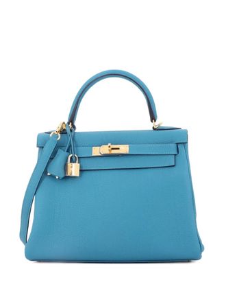 Herm&egrave;s Borsa a mano Kelly 28 in pelle Togo con tracolla e dettagli color oro - Blu