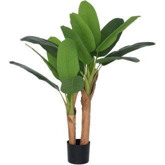 HOMCOM Bananera Artificial &Oslash;17x120 Cm Planta Artificial Con Maceta Y 15 Hojas Planta Artificial Decorativa Para Interior Verde - Homcom
