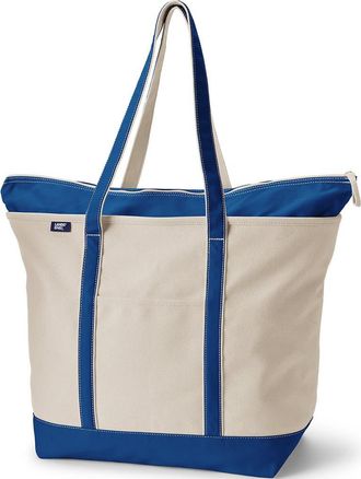 Lands End Zip Top Long Handle Canvas Tote Bag in Natural/beacon Blue at Nordstrom, Size X-Large