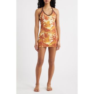 Kulani Kinis Dip Halter Cotton Rib Mini Sundress in Vintage Vacay at Nordstrom, Size X-Large