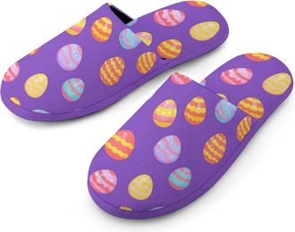 Generic Colorful Easter Eggs Mens Flannel Slipper Soft Comfy House Shoes Non Slip Winter Warm Indoor Outdoor Slippers