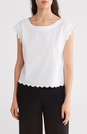 Ellen Tracy Scalloped Crop Tank in White at Nordstrom Rack, Size X-Small