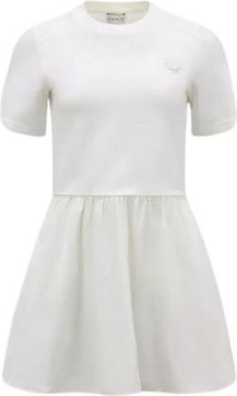 Moncler Jersey jurk met logo detail - Dames - Korte kleedjes - Beige - XS - Katoen - Kleedjes