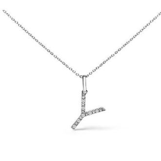 House of Brilliance Sterling Silver Diamond Accent A-Z Initial Pendant Necklace in Sterling Silver |Y at Nordstrom