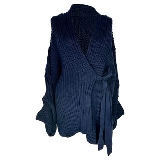 Roland Mouret Knitted Cardigan in Navy Blue Cotton
