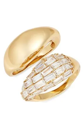 Nordstrom Set of 2 Cubic Zirconia Sculpted Rings in 14K Gold Plated at Nordstrom Rack, Size 7