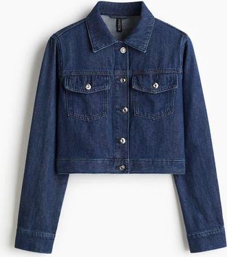 H&M Cropped Denim Jacket in Dark Denim Blue at Nordstrom, Size Xx-Large