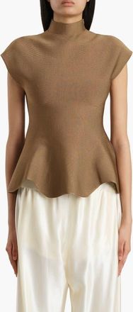 Khaite Andra Mock Neck Peplum Knit Top in Carob at Nordstrom, Size Medium