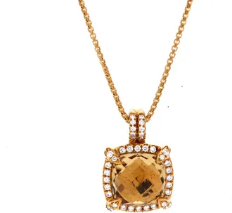 David Yurman Chatelaine Pendant Necklace 18K Yellow Gold with Citrine and Diamonds 9mm