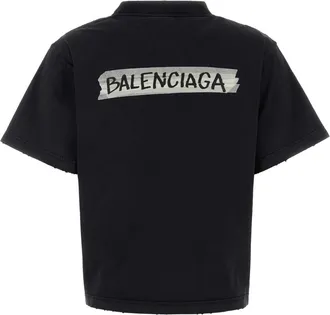 Balenciaga Womens Slate Cotton T-Shirt Faded Washed Black T R Elastan T-shirts And Polos