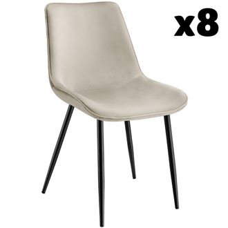 TecTake 8 sillas de comedor acolchadas, aterciopeladas 48 x 59 x 82,5 cm crema