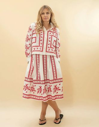 Nooki Design Womens Sienna Embroidered Cropped Shirt In White - Cream - Size: 10/8