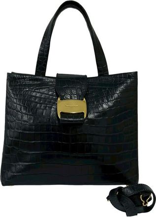 Ferragamo Pre-owned Ferragamo Croc Embossed Leather Vara Bow Satchel Ladies 8U0E7UEN5W35DYNT