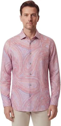 Lords of Harlech Uomo Wild Paisley Oxford Long Sleeve Fine Linen Shirt in Pink at Nordstrom, Size Xx-Large