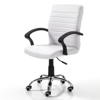 Oresteluchetta Sill&oacute;n de oficina piel sint&eacute;tica blanca 94-104x57x62 cm