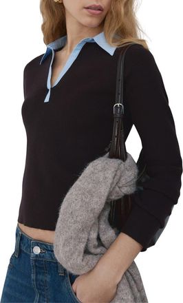 Mango Mixed Media Collar Sweater in Chocolate at Nordstrom, Size Small