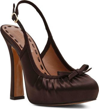Steve Madden Sofie Satin Bow Platform Slingback Pump in Brown Satin at Nordstrom, Size 7.5