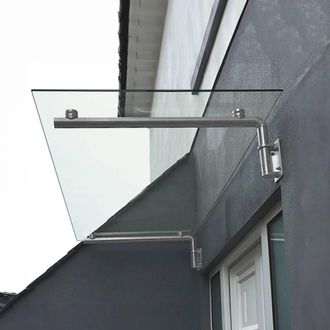 MonsterShop Glass Door Canopy & Brackets - 120cm W x 80cm D in Silver | Size: 120 cm W x 80 cm D