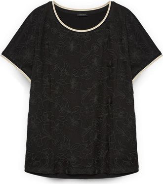 Fiorella Rubino T-shirt met bloemenborduursel - Dames - T-shirts - Zwart - M - Katoen - Tops