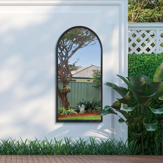 MirrorOutlet Black Metal Framed Arched Garden Wall Mirror 47 X 23.5 (120 X 60CM) | Size: 1 Pack