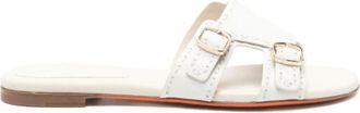 Santoni Witte Platte Sandalen met Gespdetail - Dames - Sandalen - Wit - 40 EU - Leer - Schoenen