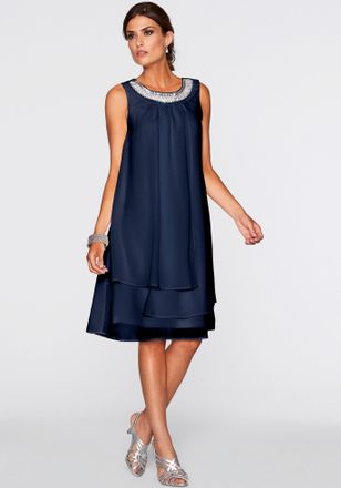 Bonprix Chiffonkleid BONPRIX, Damen, Gr. 36, N-Gr, blau (dunkelblau), Obermaterial: 100% Polyester. Futter: 100% Polyester, festlich, loose fit, Kleider Chiff